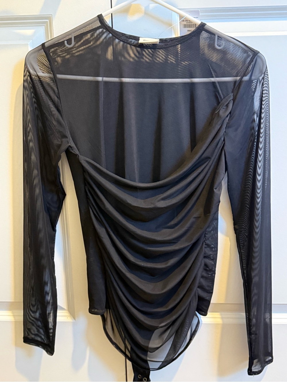 Abercrombie & Fitch Black Sheer Long-Sleeve Drape-Back Bodysuit